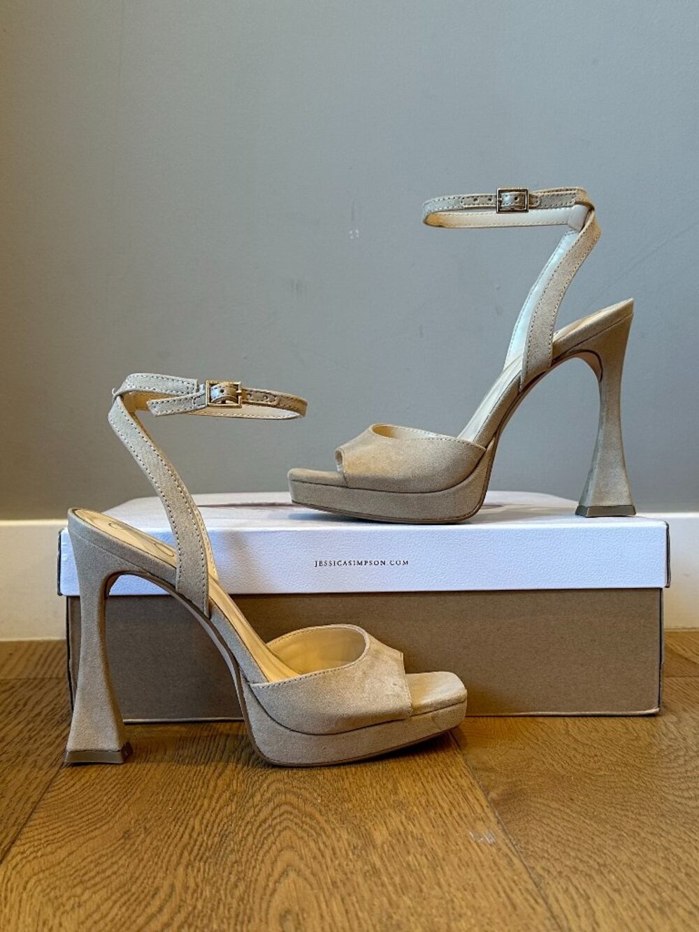 Jessica Simpson Jixte Sculptural Ankle-Wrap Platform Heels (Light Maple) - Picture 12 of 16